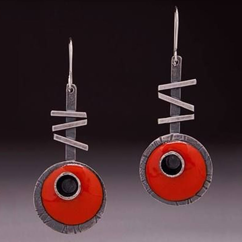 Wholesale Creative Asymmetrical Graffiti Antique Red Copper Artisan-made Diamond Earrings